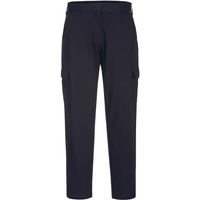 Black Portwest ladies stretch cargo trousers with multiple pockets and belt loops, tailored fit, 28-inch waist.