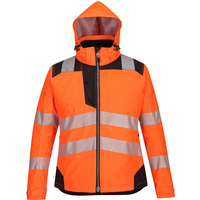 Orange and black Portwest PW3 ladies winter jacket, XXL, with reflective stripes, hood, and front zipper.