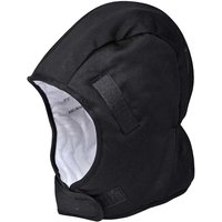 Black Portwest winter helmet liner with quilted interior and adjustable chin strap.
