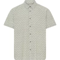 Gray short-sleeve printed shirt by Blend, featuring a subtle geometric pattern and button-down collar.