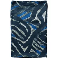 Printed women's scarf with abstract blue and silver patterns, by Greenpoint.