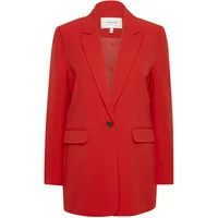 Red puff sleeve blouse by b.young Falakka with a round neckline and button details.