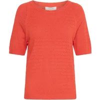 Orange b.young Omanja women's sweater with short sleeves and textured knit pattern.
