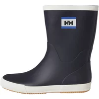 Black Helly Hansen rain boots with white soles and logo on the side.