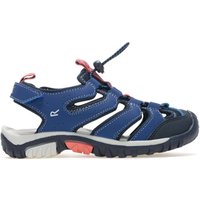 Infant size 11 Regatta Westshore IV sandals in mid blue with black soles, red accents, and adjustable toggle laces.