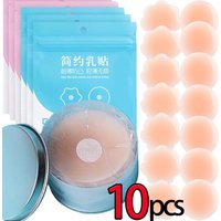 Reusable silicone nipple covers, petal-shaped, skin-tone, adhesive, with blue and pink packaging, set of 10 pieces.