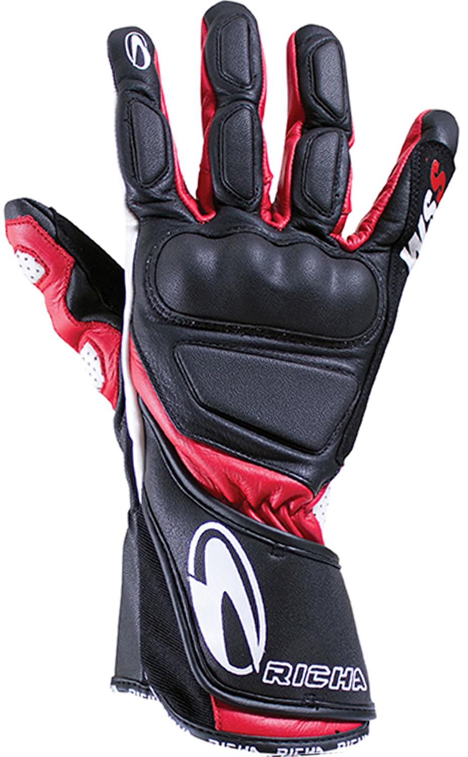 Black and red Richa WSS motorcycle glove with knuckle protection and logo detailing, size small.