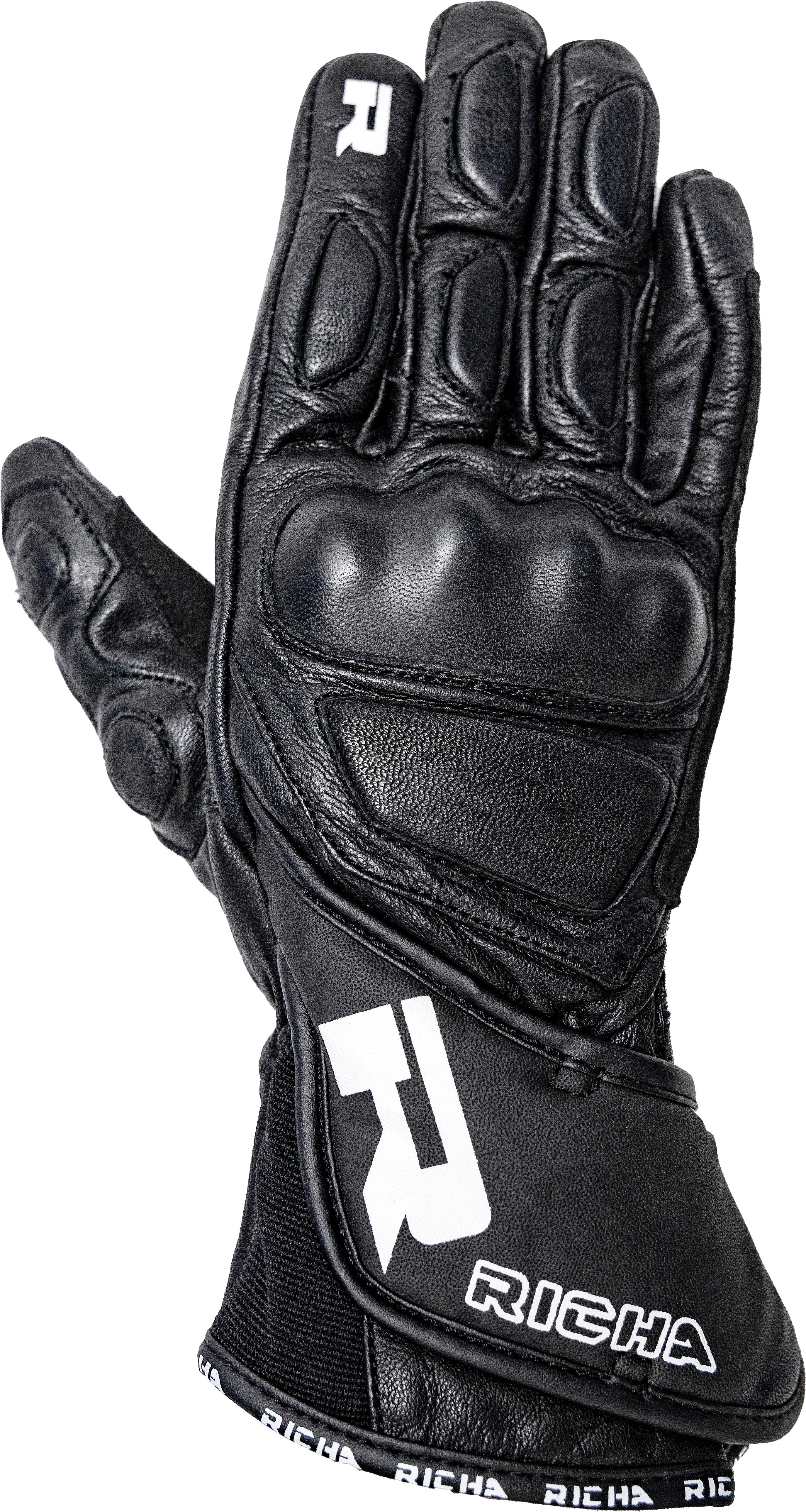 Black Richa WSS Ladies motorcycle glove with reinforced knuckles, adjustable wrist strap, and white logo detailing.