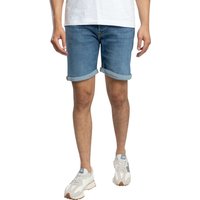 Blue denim shorts by Jack & Jones with rolled cuffs, classic five-pocket design, and button closure.