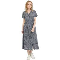 Navy patterned Ragwear Sawira long shirt dress for women with short sleeves and button front.