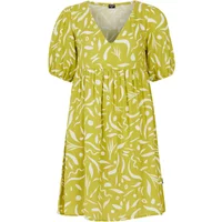 Green Protest Flora women's robe with white abstract pattern, short puff sleeves, and V-neckline.