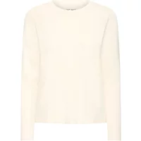 Cream round neck long sleeve jumper for women by Ichi, featuring a simple, elegant design.