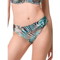 Ruffled bikini bottoms with 5 cm side, featuring a blue and brown abstract pattern by Luna Casablanca.