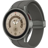 Samsung Galaxy Watch5 Pro, 45mm, grey titanium, LTE, 16GB, round face, digital display, grey band.