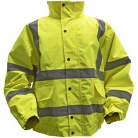 Hi-vis yellow jacket with quilted lining, elasticated waist, and reflective stripes, by Sealey, size X-Large.