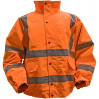 Hi-vis orange jacket with quilted lining, elasticated waist, and reflective stripes, size X-Large by Sealey.