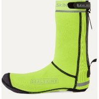 Bright yellow Sealskinz closed-sole cycle overshoes with black trim, rear zipper, and reflective accents.