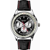 Silver Sekonda Maverick men's watch with black leather strap, black dial, and silver subdials, model 30035.
