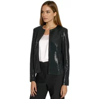 Black sequin blazer for women by Nife, featuring a sleek design with long sleeves and an open front.