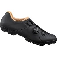 Black Shimano XC3 women's MTB shoes with BOA dial closure, perforated upper, and rugged sole for cross-country cycling.