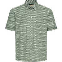 Green short-sleeve shirt with geometric pattern and button-down collar by Blend BHAmir.