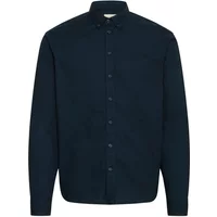 Navy blue long-sleeve button-up shirt with a classic collar and subtle texture, by Blend BHForest.