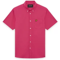 Pink Lyle & Scott Oxford shirt, short sleeves, button-down collar, chest pocket with logo patch.