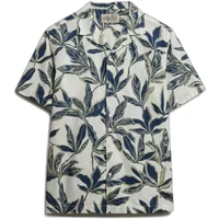 White Superdry Cabana Poolside shirt with blue and green leaf pattern, short sleeves, and button-down front.
