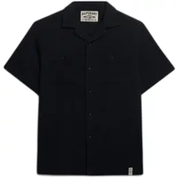 Black Superdry Merchant shirt with short sleeves, button-up front, and small chest pocket.
