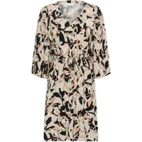 Floral-patterned short dress for women by Kaffe with V-neck and three-quarter sleeves.