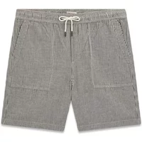 Gray Guess jogger shorts with drawstring waist, side pockets, and subtle checkered pattern.