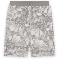 Gray Lyle & Scott shorts with abstract geometric pattern and drawstring waistband.