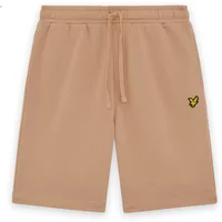 Beige Lyle & Scott shorts with drawstring waist and embroidered yellow eagle logo on the left leg.