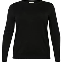 Black short-sleeve knitted top for women, round neckline, soft texture, by KAFFE Curve Lizzy.