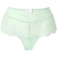 Mint green lace shorty with floral embroidery and white bow detail on waistband.