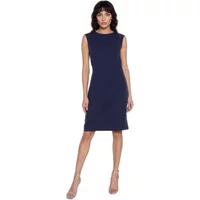 Navy blue sleeveless shoulder-split dress by Nife, knee-length with a fitted silhouette.
