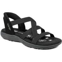 Black Skechers Slip-ins Reggae Slim Sandals with crisscross straps and cushioned sole.