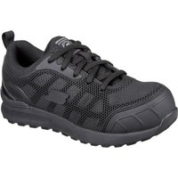Black Skechers safety shoes with mesh upper, reinforced toe, and rugged sole, size 6, by Footsure Western Limited.