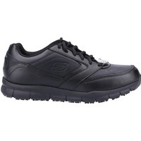 Black Skechers Nampa occupational shoes, size 9, with slip-resistant sole and lace-up design.