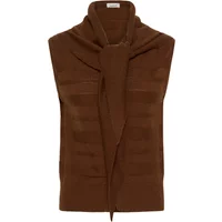 Brown sleeveless jacket for women by Soaked in Luxury with a high neck and tie detail.