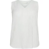 White sleeveless top for women by KAFFE Curve, featuring a V-neck and a loose fit design.