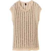 Sleeveless two-tone knit top with openwork pattern, beige and cream hues, by Stefanel.