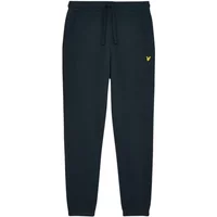 Slim-fit black jogging trousers by Lyle & Scott with drawstring waist and yellow logo on the left thigh.