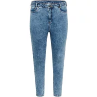 Blue slim jeans for women by KAFFE Curve, featuring a high waist, faded wash, and classic five-pocket design.
