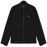 Black Lyle & Scott softshell jacket with front zipper and yellow eagle logo on chest.