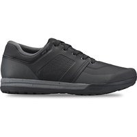 Black Specialized 2FO DH Clip MTB cycling shoes with lace-up design, reinforced toe, and textured sole.