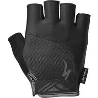 Black Specialized BG Dual Gel Mitts with short fingers, padded palms, and a Velcro strap for cycling comfort.
