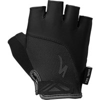 Black Specialized short finger cycling gloves with gel padding and mesh panels.