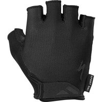 Black Specialized BG Sport Gel Mitts with short fingers, padded palms, and adjustable Velcro strap.