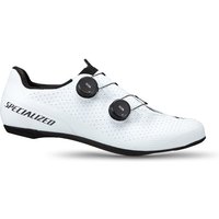 White Specialized Torch 3.0 Road Shoe with dual Boa dials, perforated upper, and black sole.